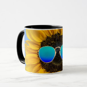 Retro Sunglass på solros Mugg