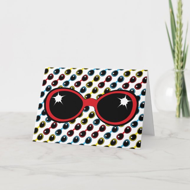 Retro Sunglass Red Blue Gult Bra Önskemål Kort (Framsida)