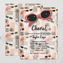 Retro Sunglasses and Palms 50th Birthday Inbjudningar