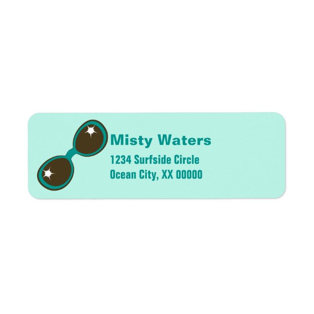 Retro Sunglasses Teal Personlig Namn Returadress Etikett (Framsidan)