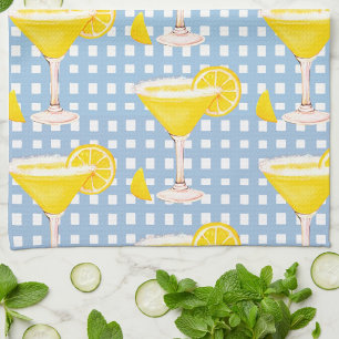 Retro Sunny Gult Lemon Drop Blue White Check Kökshandduk