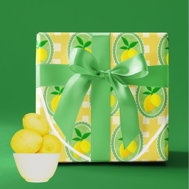 Retro Sunny Gult Lemons Presentpapper (Springtime fresh lemony wrapping paper!)