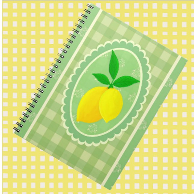 Retro Sunny Lemon Gult Vår Grönt Anteckningsbok (Sunny yellow lemon journal for your thoughts!)