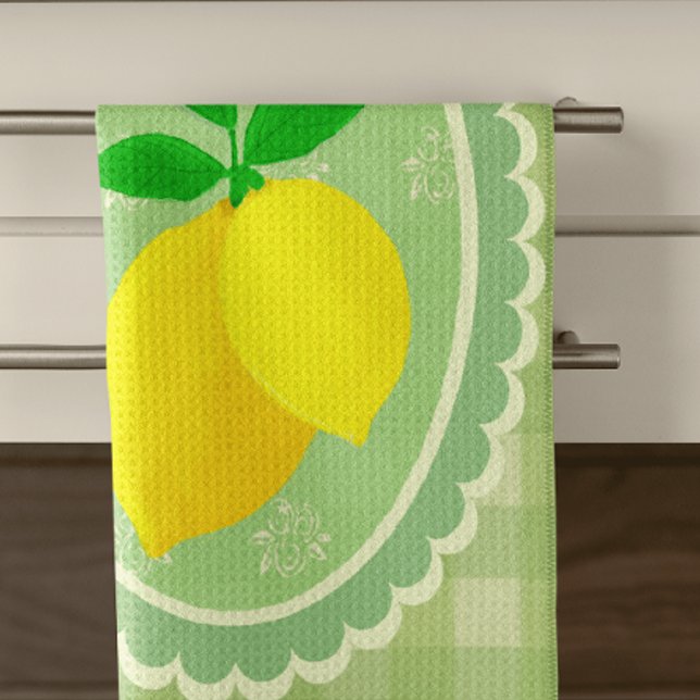 Retro Sunny Lemon Gult Vår Grönt Kökshandduk (Fresh lemons for your kitchen! )