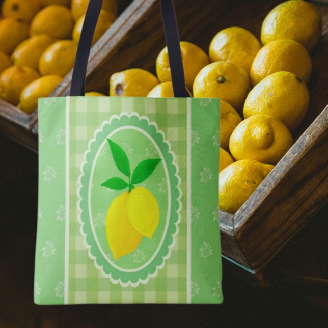 Retro Sunny Lemon Gult Vår Grönt Tygkasse (Perfect tote for the farmers market!)