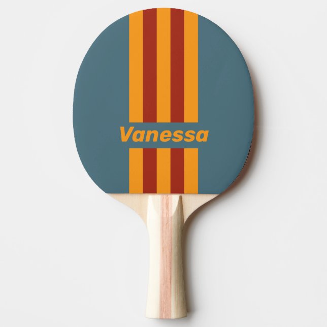 Retro Sunrise på Skiffera Pin Ränder med Namn Pingisracket (Framsidan)