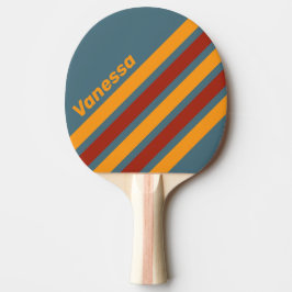 Retro Sunrise på Slate Vinklad Randig med Namn Pingisracket