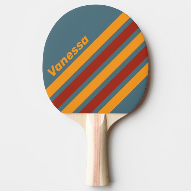 Retro Sunrise på Slate Vinklad Randig med Namn Pingisracket (Framsidan)