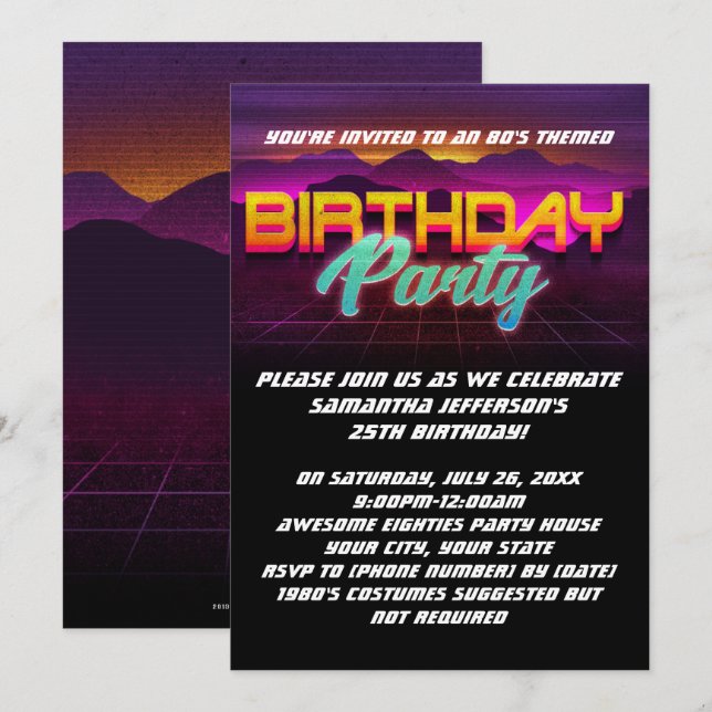 Retro Sunset 1980-talets 80-talets Födelsedagsfest Inbjudningar (Fram/baksida)