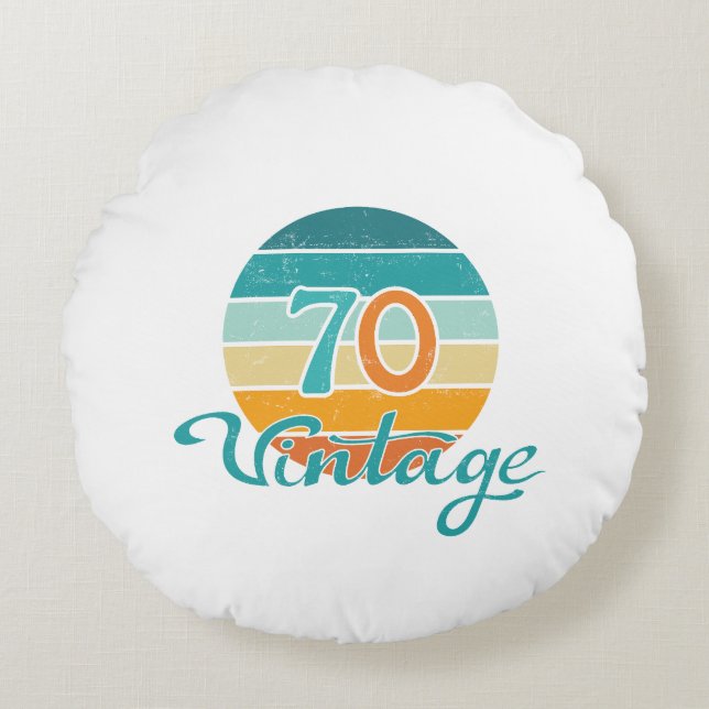 Retro Sunset 70 Vintage Disted Rund Kudde (Framsidan)