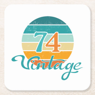 Retro Sunset 74 Vintage Distress Underlägg Papper Kvadrat