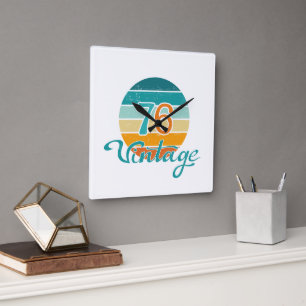 Retro Sunset 76 Vintage Distress Fyrkantig Klocka