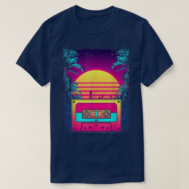Retro Sunset 80s Art Cassette Synthwave Vaporwave  T Shirt (Design framsida)