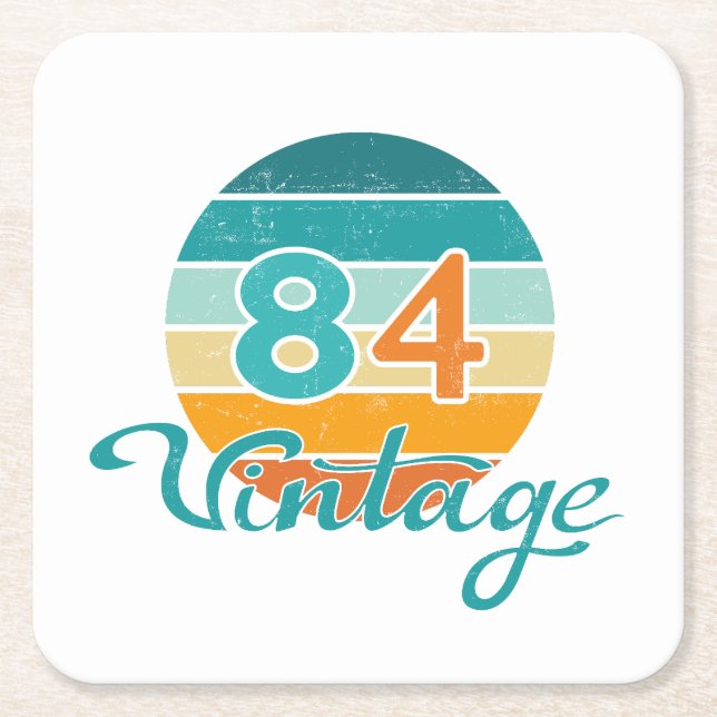 Retro Sunset 84 Vintage Distressed Underlägg Papper Kvadrat (Framsidan)