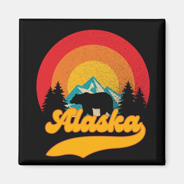 Retro Sunset Alaska Juneau Bear Mountains Vild AK Magnet (Framsidan)
