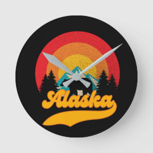 Retro Sunset Alaska Juneau Bear Mountains Vild AK Rund Klocka