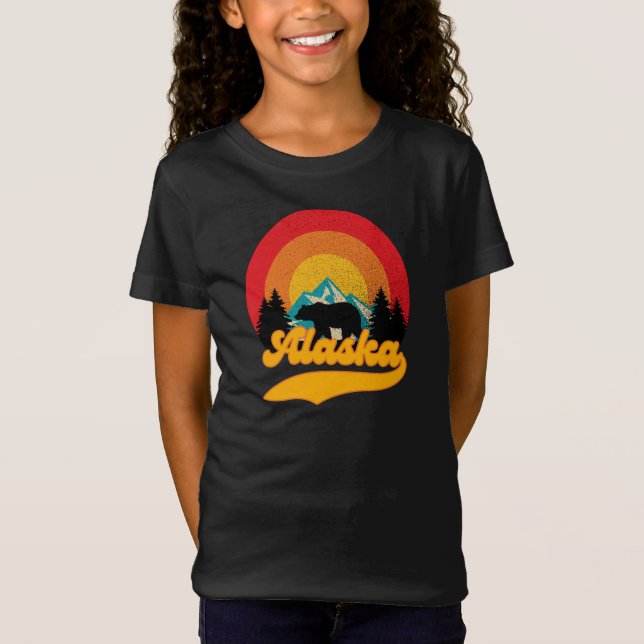 Retro Sunset Alaska Juneau Bear Mountains Vild AK T Shirt (Framsida)