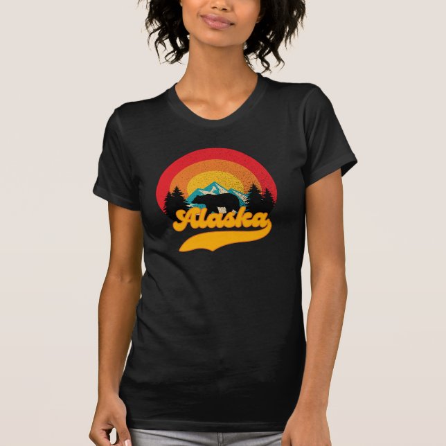 Retro Sunset Alaska Juneau Bear Mountains Vild AK T Shirt (Framsida)