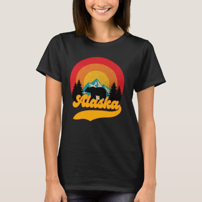 Retro Sunset Alaska Juneau Bear Mountains Vild AK T Shirt (Framsida)