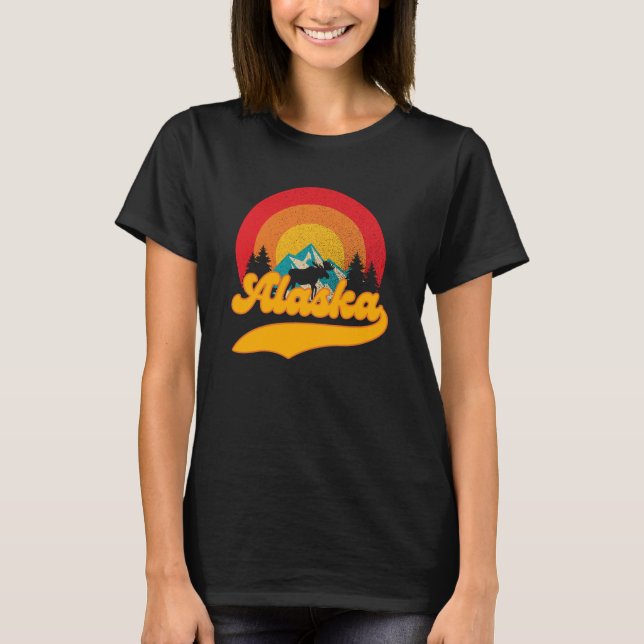 Retro Sunset Alaska Juneau Moose 0Berg T Shirt (Framsida)