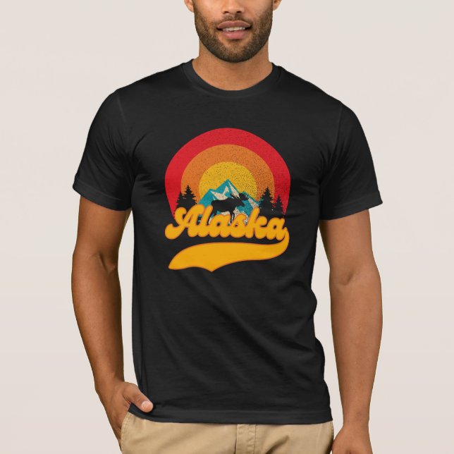Retro Sunset Alaska Juneau Moose 0Berg T Shirt (Framsida)