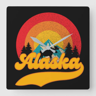 Retro Sunset Alaska Juneau Moose 0Mountains Vild Fyrkantig Klocka