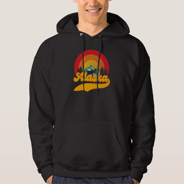 Retro Sunset Alaska Juneau Moose 0Mountains Vild Hoodie (Framsida)