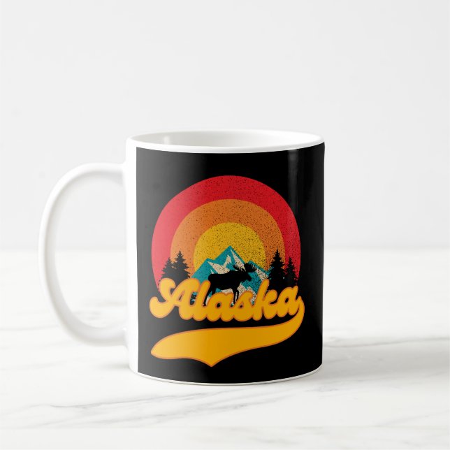 Retro Sunset Alaska Juneau Moose 0Mountains Vild Kaffemugg (Vänster)