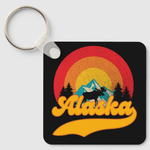Retro Sunset Alaska Juneau Moose 0Mountains Vild Nyckelring