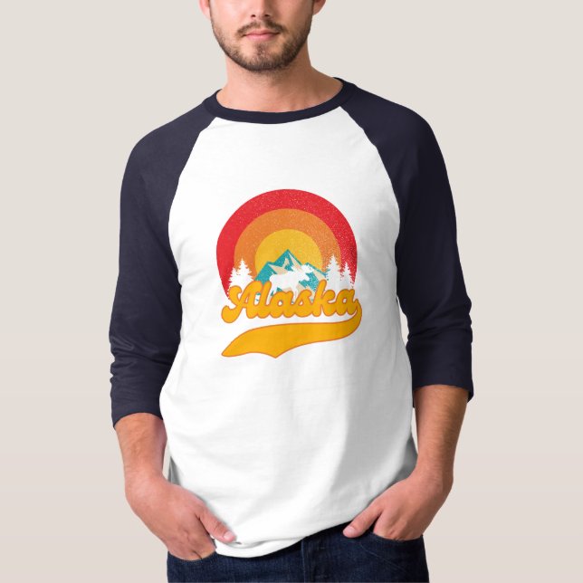 Retro Sunset Alaska Juneau Moose 0Mountains Vild T Shirt (Framsida)