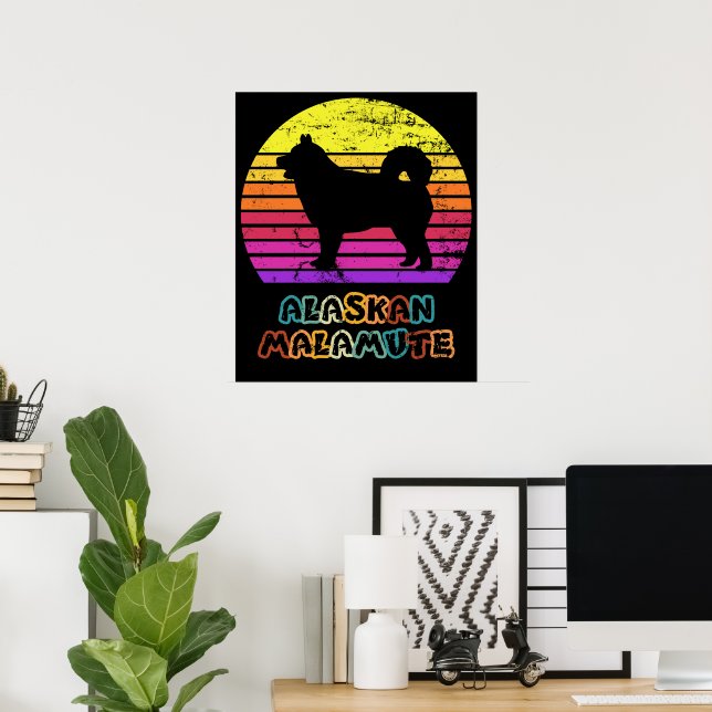Retro Sunset Alaska Malamute Poster (Hemmakontoret)