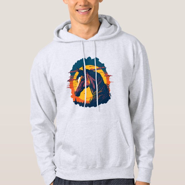 Retro Sunset and Horse Head Hoodie (Framsida)