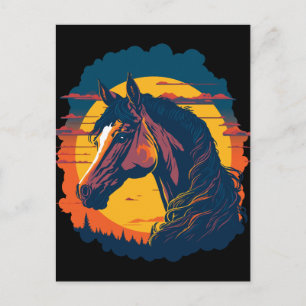 Retro Sunset and Horse Head Vykort