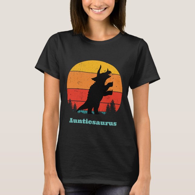 Retro Sunset Auntiesaurus T Shirt (Framsida)