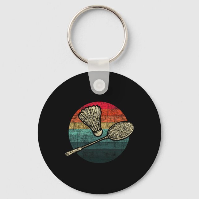 Retro Sunset Badminton - Birdie Shuttle Idrottare Nyckelring (Framsida)