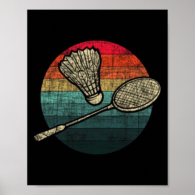 Retro Sunset Badminton - Birdie Shuttle Idrottare Poster (Framsidan)