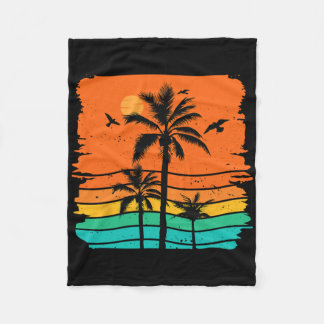 Retro Sunset Beach Tropical Palm Tree Summer Vibes Fleecefilt
