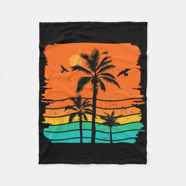 Retro Sunset Beach Tropical Palm Tree Summer Vibes Fleecefilt (Framsidan)