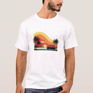 Retro Sunset Beach Van | Vintage Surfa resesumma T Shirt