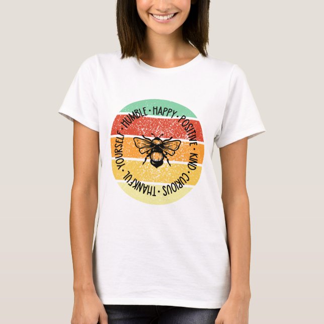Retro Sunset Bee Positive T Shirt (Framsida)