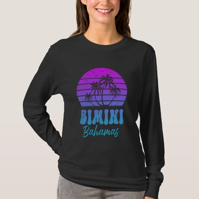 Retro Sunset Bimini Bahamas Beach Summer Group Vac T Shirt (Framsida)