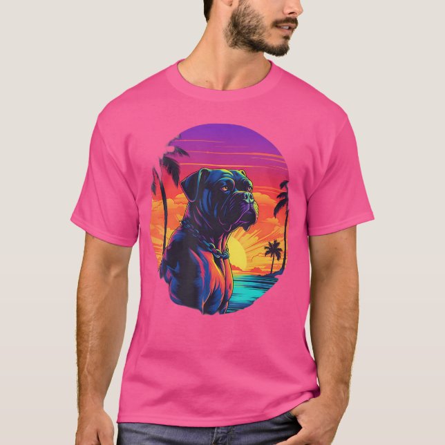 Retro Sunset Boxer Hund T Shirt (Framsida)