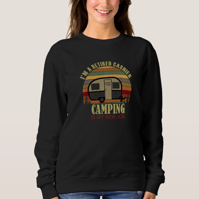 Retro Sunset Camper Retired CASHIER New Job Campin T Shirt (Framsida)