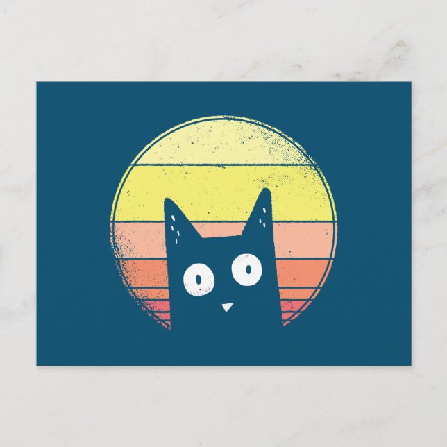 Retro Sunset Cat Vykort (Framsida)