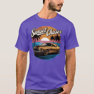 Retro Sunset Chaser Palmrees Bil familj familj T Shirt