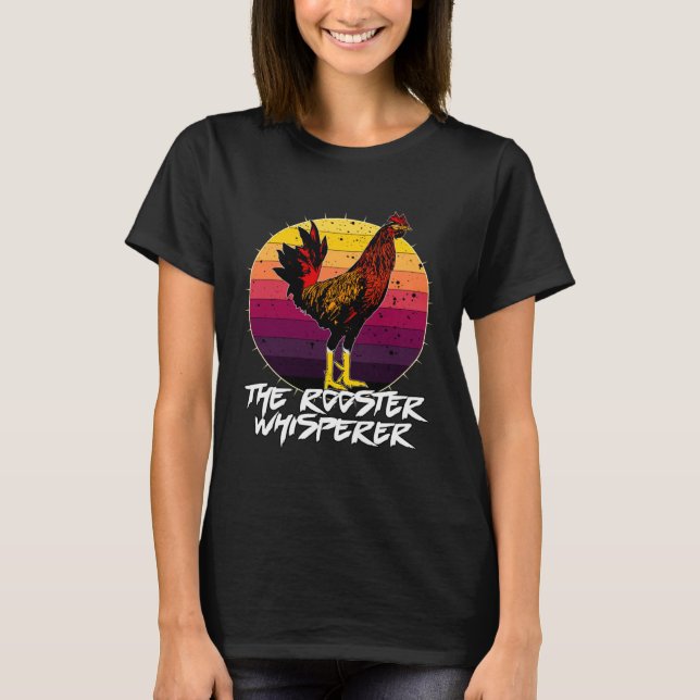 Retro Sunset Chicken Poultry skämtar Tupp Whi T Shirt (Framsida)