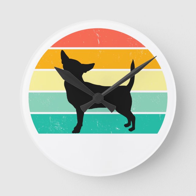 Retro Sunset Chihuahua Rund Klocka (Framsida)