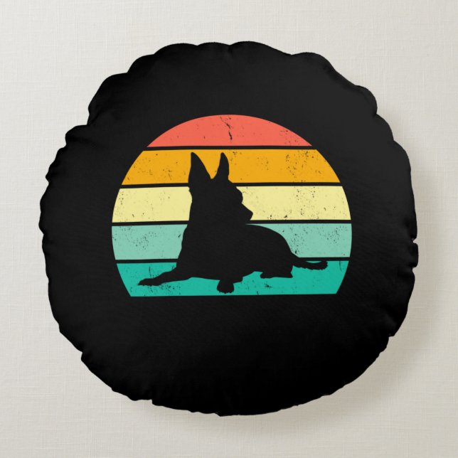 Retro Sunset Chihuahua Rund Kudde (Framsidan)