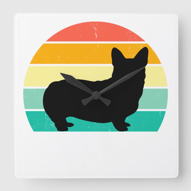 Retro Sunset Corgi Fyrkantig Klocka (Framsida)