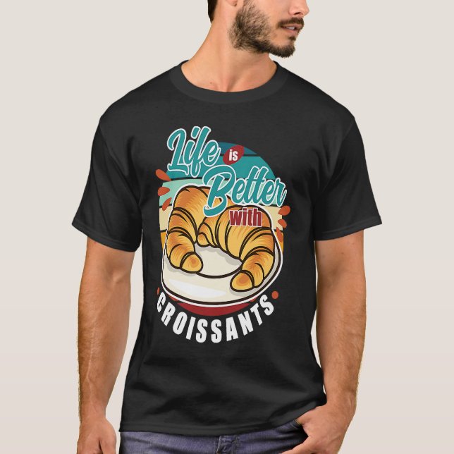 Retro Sunset Croissant Quote Food Fan T Shirt (Framsida)